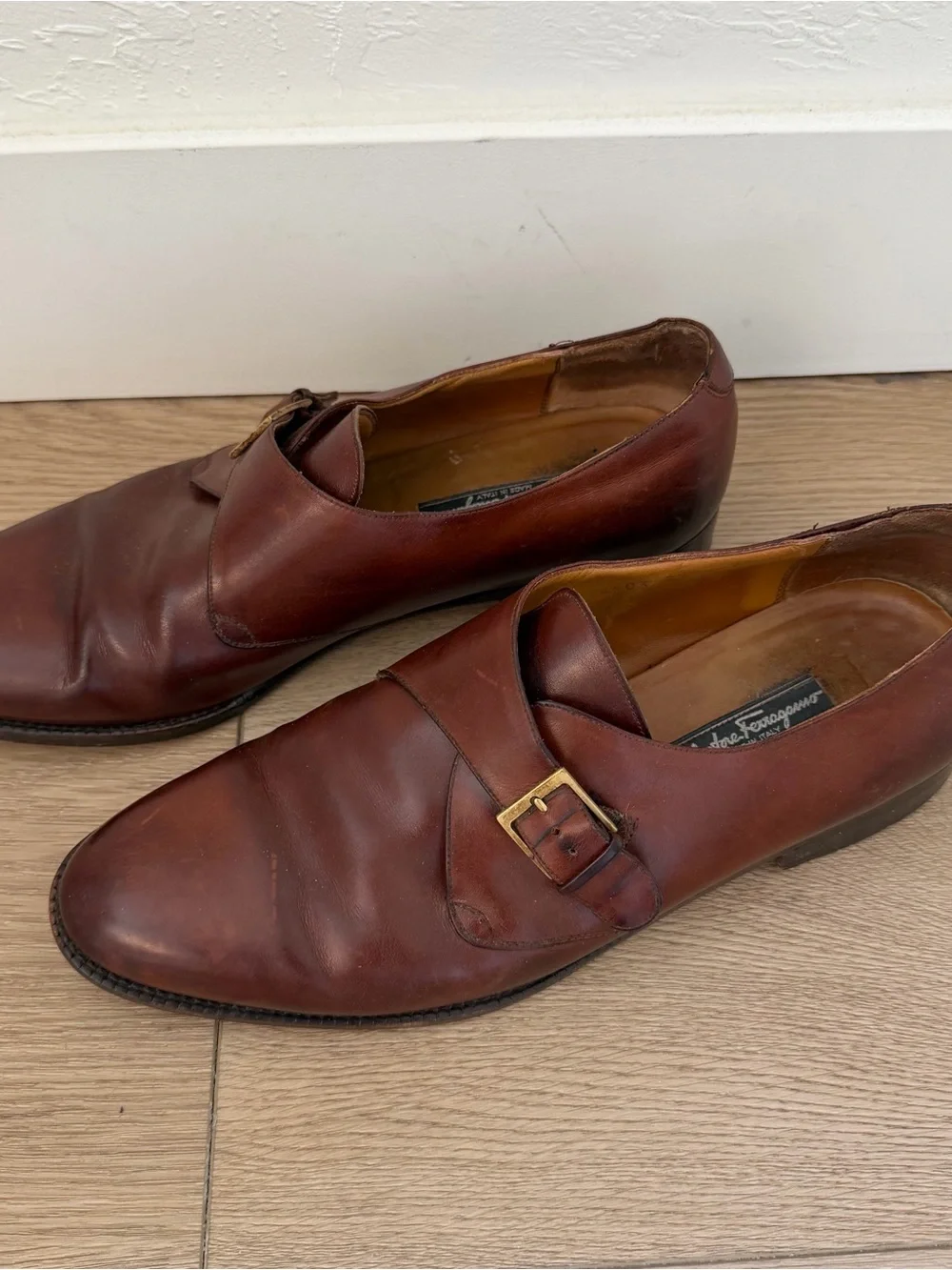 Salvatore Ferragamo Men's Brown Leather Single Monk Strap Dress Shoes